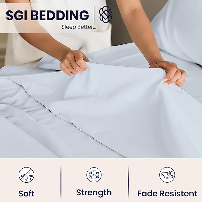 SGI Split King Sheet Set for Adjustable Bed Egyptian Premium Cotton 600 Thread Count Sheets for Sleep Number Bed 15" Deep Pocket 5 Pc Set with 2 Twin XL Fitted Sheets Soft Breathable -Light Blue