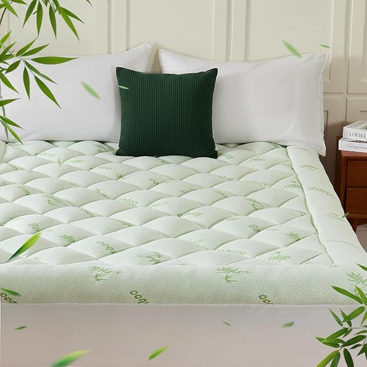 California King Mattress Topper, Viscose Derived from Bamboo Thick Pillow Top Mattress Pad with Deep Pocket, Naturally Cooling for Hot Sleepers, Soft for Back Pain Relief, Premium Green