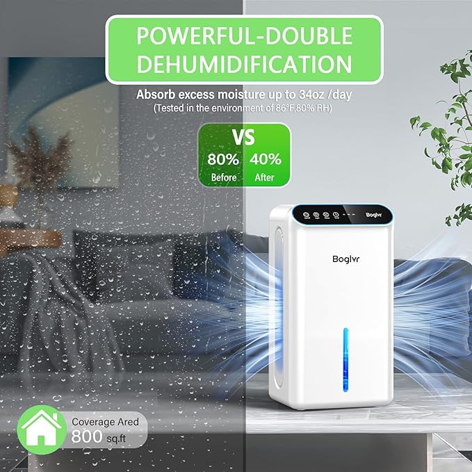 Dehumidifier for Home up to 1000 sq.ft, 98oz Small Quiet Dehumidifier with Drain Hose, 3 Timer Modes, Auto Shut Off, Aromatherapy & 7 Color Light for Bedroom, Bathroom, Basement (Sliver White)