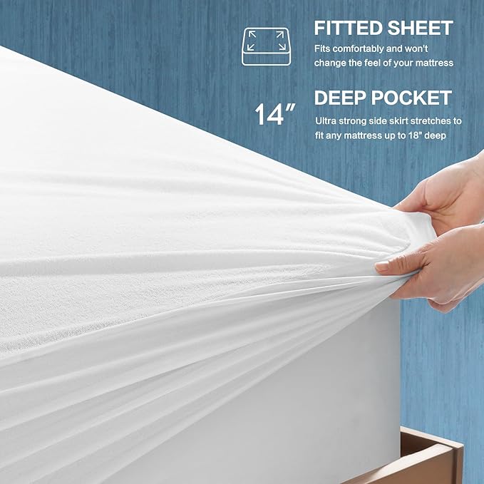 TASTELIFE Waterproof Mattress Protector Twin XL Size, 100% Waterproof Breathable Noiseless Mattress Cover with Deep Pocket for 6-18 inches Mattress, Machine Washable & Vinyle-Free (White)