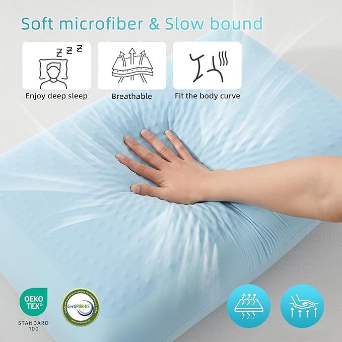 SAPHREAS Gel Cooling Memory Foam Pillow for Side Blue, Back and Stomach Sleepers for Sleeping, Standard Size Cool Bed Pillow, Removable & Machine Washable