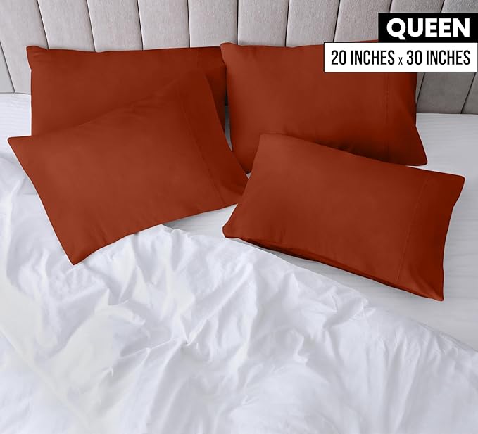 Utopia Bedding Queen Pillow Cases - 4 Pack - Envelope Closure - Soft Brushed Microfiber Fabric - Shrinkage and Fade Resistant Pillow Covers Queen Size 20 X 30 Inches (Queen, Orange)