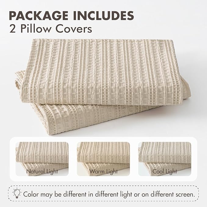 100% Cotton Waffle Pillow Shams Standard Size, 2 Pack 20x26 Decorative Pillow Covers for Bed Couch Sofa, Neutral Weave Cushion Cases Modern Farmhouse Home Decor, Oatmeal