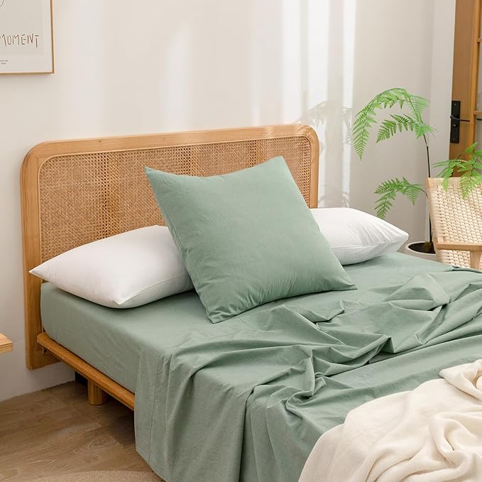 BESTOUCH 100% Washed Cotton Pillowcase for Hair and Skin Linen Feel Soft Comfortable Breathable 2 Set Pillow Case with Envelope Closure Solid Bright White Queen 20x30 Inches