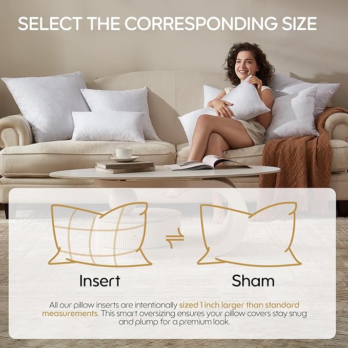 12x24 Feather Lumbar Pillow Insert, Decorative Throw Pillow Insert for Covers, Fuller Fit with Soft Support for Bed and Couch