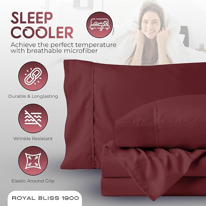 Twin Sheets Set -3 Pcs Set- Deep Pockets - Cooling Twin Bedding Sets - Soft and Comfortable Twin Bed Sheets - Twin Size Sheets Twin Sheet Set (Burgundy)