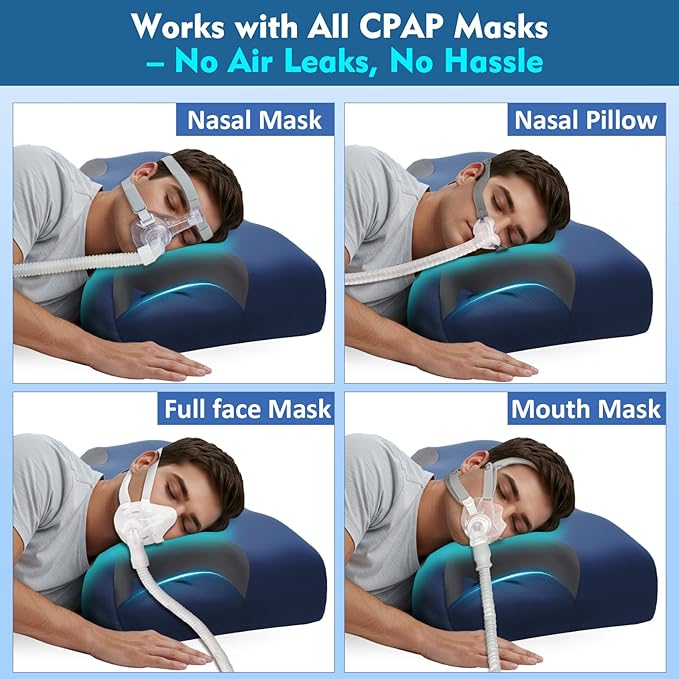 Adjustable CPAP Pillow for Side & Back Sleepers – Reduce Mask Air Leaks & Pressure, Cervical Memory Foam Neck Support with 2cm Removable Insert, Cooling Washable Cover – Fits Full Face & Nasal Masks