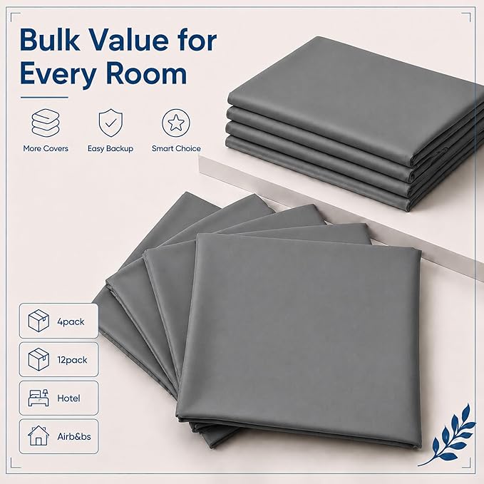 ZPECC Pillow Cases Standard Size Set of 12, 20x26 Envelope Closure Pillowcases, Soft Plain Brushed Microfiber Covers Hypoallergenic Breathable, Gray