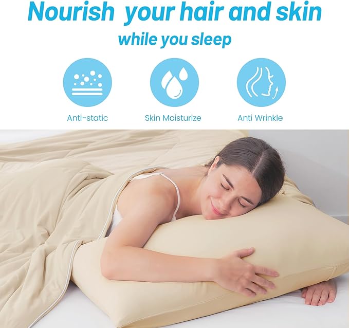 Cozy Bliss Cooling Pillow Cases for Hot Sleepers, Q-Max>0.45, Queen Size Set of 2, Soft & Silky Pillow Covers with Envelope Closure,Gift, Khaki, 20x30 Inches