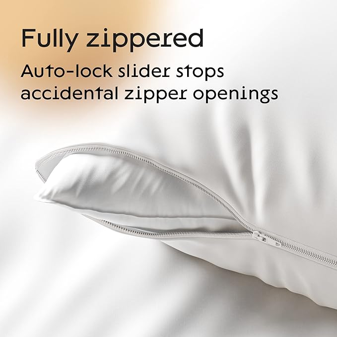 Niagara 2 Pack Standard Pillow Protectors with Zipper, Premium Cotton Sateen Blend Tight Weave Lab Tested Non Noisy Zip Covers Breathable Non Crinky (20x26 Inches)