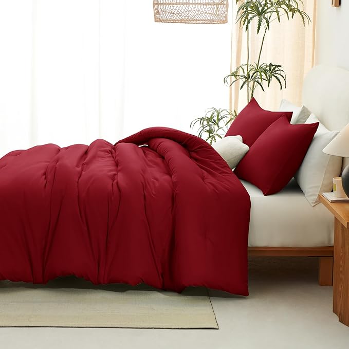 CozyLux Oversized Queen Comforter Set Dark Red, 3 Pieces 98x98 Solid Breathable Quilted Bedding Sets for All Season, Luxury Soft Lightweight Bed Set with Down Alternative Comforter and 2 Pillowcases