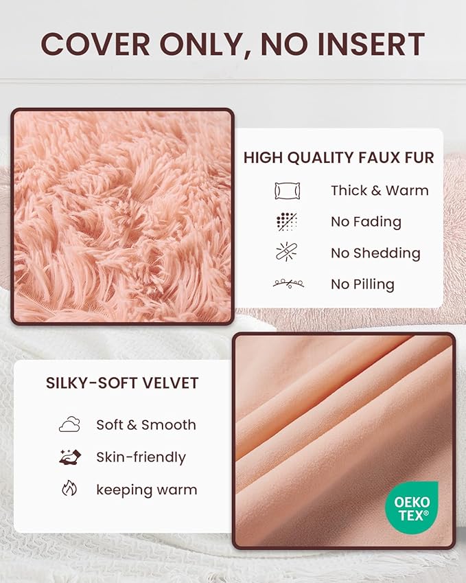 ZonLi Fuzzy Body Pillow Cover, 20"x 54" Furry Body Pillow Pillowcase, Faux Fur Long Pillow Cover with Zipper, Fluffy Soft Plush Decorative Body Pillow Cases for Bedroom (Pink)