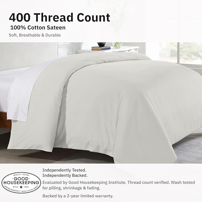 Duvet Cover Twin Size/Twin XL Size Only - Premium 400 Thread Count, Natural 100% Cotton Bed Duvet Cover, Soft Sateen, Button Closure and Corner Ties - Ivory (Pale Tone)