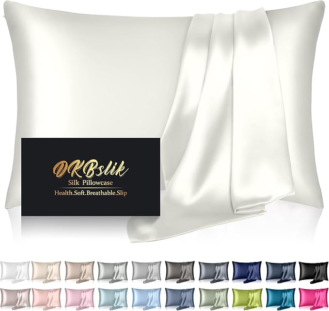 Mulberry Silk Pillow Cases Queen Size, Silk Pillowcase for Hair and Skin, Anti Acne Cooling Beauty Sleep Both Sides Natural Silk Satin Pillowcases with Hidden Zipper, Gifts for Women Men, Ivory