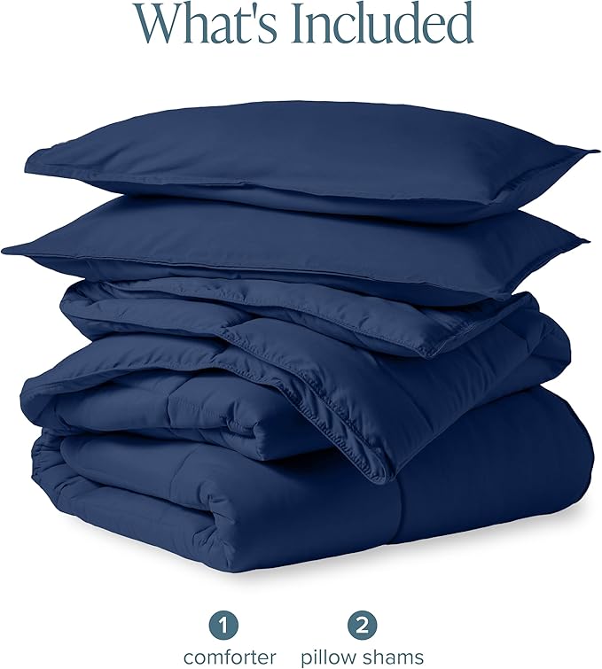 Bare Home Comforter Set - Oversized Queen Size - Ultra-Soft - Goose Down Alternative - Premium 1800 Series - All Season Warmth (Oversized Queen, Dark Blue)