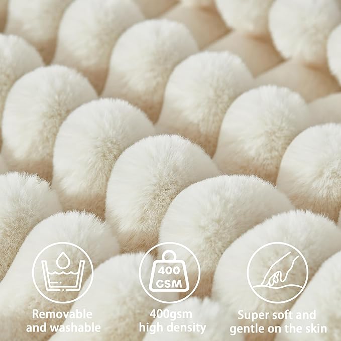 Headboard Pillow + A Long Neck Roll Pillow Body Pillow，Faux Fur Headboard Wedge Pillow with Removable Cover (Beige, King：76x8x20 inches)