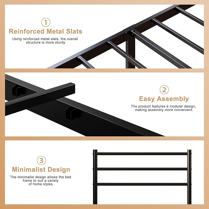 Yicensen Twin XL Bed Frame with Headboard and Footboard, 14 Inch Metal Platform Bed Frame with Steel Slat Support, No Box Spring Needed, Noise Free, Easy Assembly, Black
