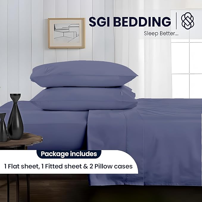 SGI bedding RV Short Queen Sheet Set 60x75, 600 TC Egyptian Cotton, 4 Piece Luxury Hotel Collection, Ultra Soft & Breathable, Fits RV Mattress Camper & Trailer, 15 Inch Pocket, Mediterranean Blue