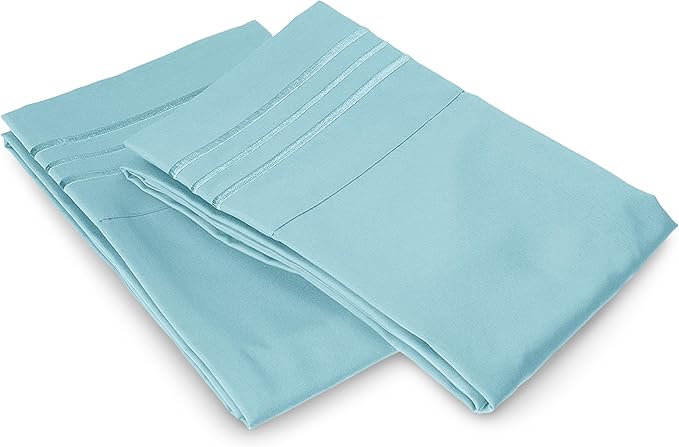 Elegant Comfort Luxury Ultra-Soft 2-Piece Pillowcase Set - 1500 Premium Hotel Quality Microfiber Double Brushed - Wrinkle Resistant, King Size, Aqua Blue