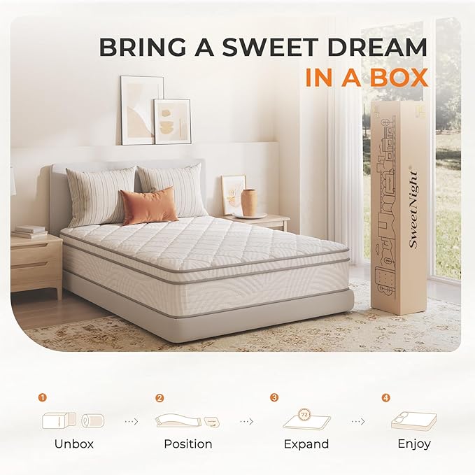 Sweetnight 8 Inch Twin XL Mattress in a Box with Comfort Foam, Individually Wrapped Pocket Innerspring for Motion Isolation & Pain Relief, CertiPUR-US Certified Twin Size Mattress