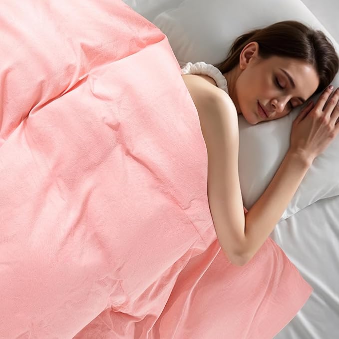 NEXHOME PRO Duvet Cover Queen 100% Washed Cotton, Organic Natural Linen Like Textured, Breathable, Durable, Home Bedding Set, Heathered Pink 9090
