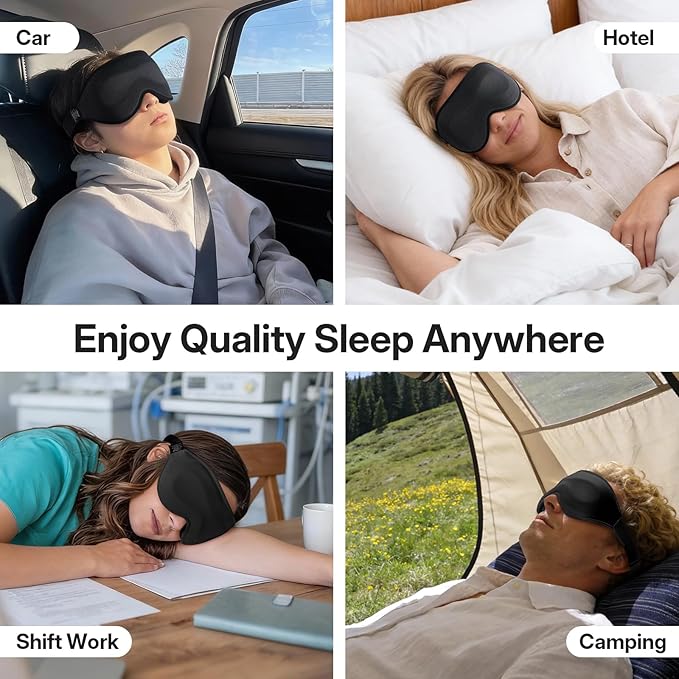 LitBear Long Lash Sleep Mask for Women Men Side Sleeper, 3D Contoured Light Blocking Sleeping Mask, Soft Comfortable Eye Mask Sleep with Adjustable Strap, Pouch for Travel, Black