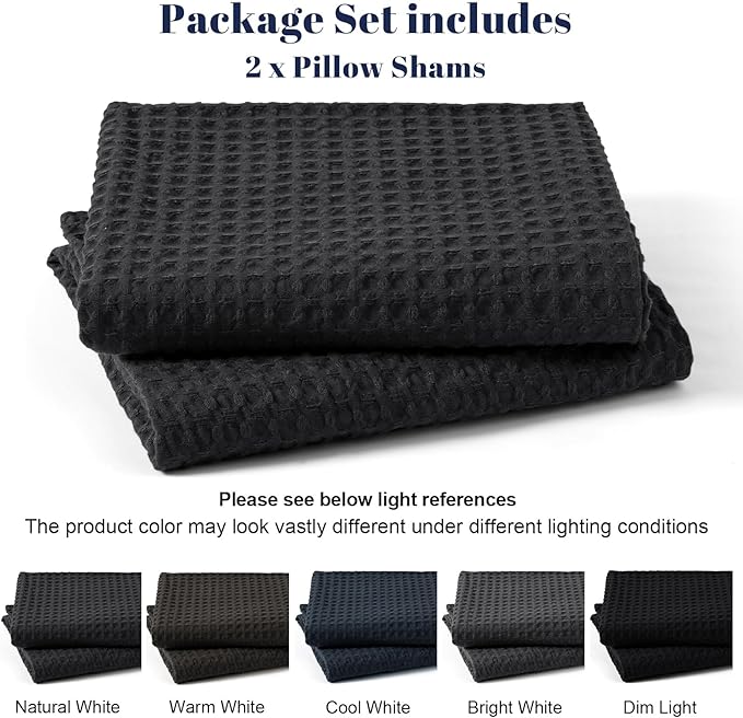 PHF Ultra Soft Waffle Weave Euro Shams Pillow Covers, No Filling, 2 Pack 26" x 26" Bed Cushion Covers, Breathable & Skin-Friendly Bed Pillow Shams for Stylish Home Decor, Black