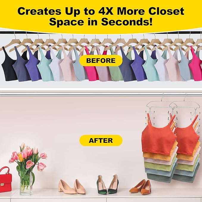 3 Pack Tank Top Hangers Space Saving, Dorm Room Essentials, Metal 360° Swivel Closet Organizers and Storage with 72 Hooks for RV Apartment Small Space Solutions, Non-Slip Foldable Sport Bra Holder