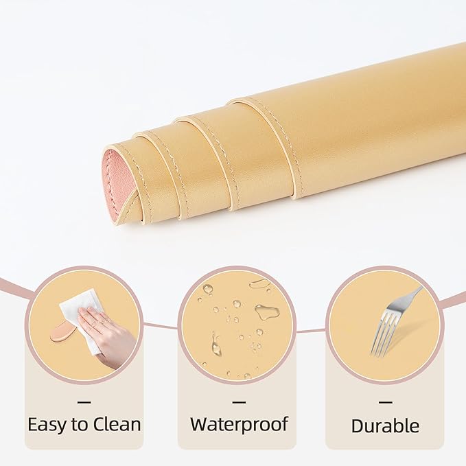 Makeup Mat for Vanity to Protect Desk Top 19.7 x 11.8in, Dual-Sided Makeup Mat, Easy to Clean Desk Pad - Waterproof and Oilproof Vanity Accessories (Gold and Pink)