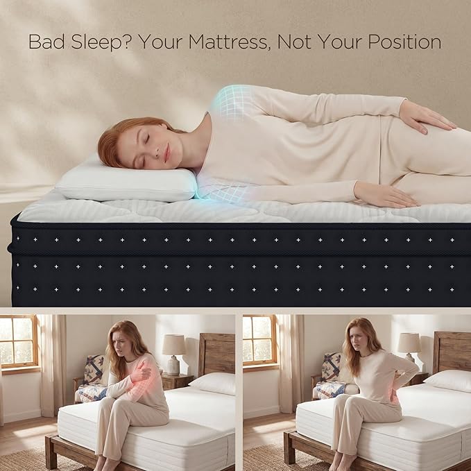 Vesgantti Queen Mattress 12 Inch - Queen Size Mattress Medium Plush Hybrid with Multi-Layer Thick Top, Motion Isolation Pocket Springs for Side Sleepers, Back Pain Relief, CertiPUR-US