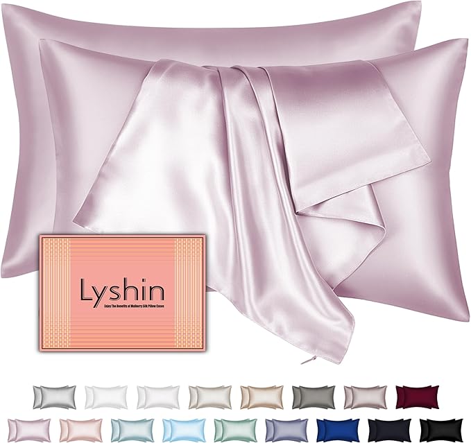 Silk Pillow Cases 2 Pack Queen Size with Hidden Zipper, Mulberry Silk Pillowcase for Hair and Skin, Smooth and Soft Breathable Cooling Silk Satin Pillowcase Set of 2, Gifts for Women，Lavender