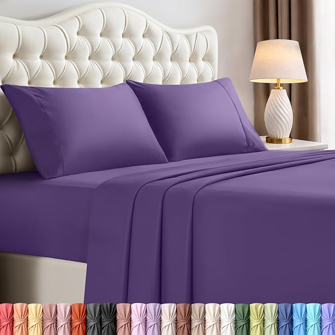 Utopia Bedding Full Size Sheet Set – 4 Piece Bed Sheets, Soft and Breathable Microfiber, Includes 1 Fitted Sheet, 1 Flat Sheet and 2 Pillowcases – Oeko Tex (Eggplant)