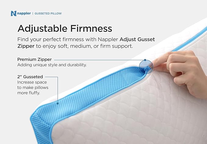 Nappler Side and Back Sleeper Pillow for Neck and Shoulder Pain Relief-Shredded Memory Foam Bed Pillow for Sleeping - 100% Adjustable Fill - Queen Size - Set of 2 - Washable Case. Extra Fill Included