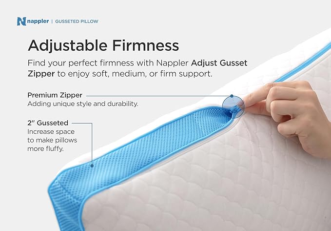 Nappler Side and Back Sleeper Pillow for Neck and Shoulder Pain Relief-Shredded Memory Foam Bed Pillow for Sleeping - 100% Adjustable Fill - Standard Size Set of 2 Washable Case. Extra Fill Included