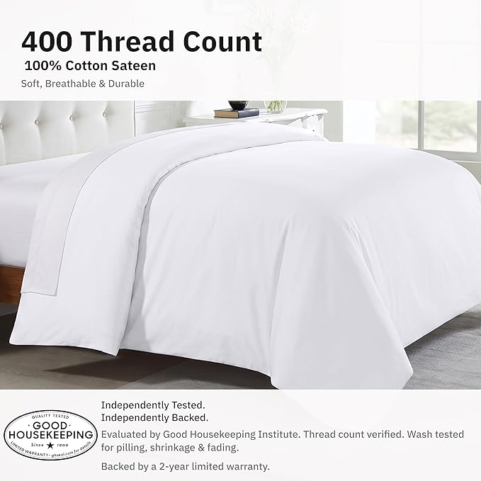 California Design Den Twin XL/Twin Duvet Cover Only - Winner Good Housekeeping Best Bedding Awards 2025, Premium 400 Thread Count Sateen, 100% Cotton Duvet Cover, Button Closure & Corner Ties - White