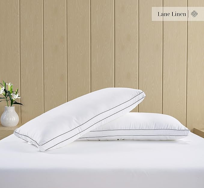 LANE LINEN Bed Pillows Standard Size Set of 2-20"x26" Medium Firm Down Alternative Pillows for Sleeping, Hotel Quality Back Stomach or Side Sleeper Pillow, Cooling Soft Breathable Easy Care - White