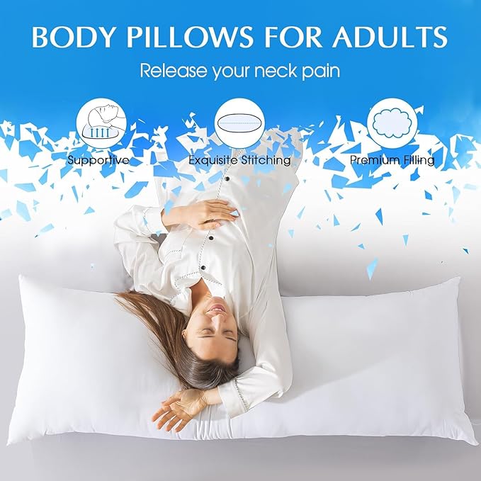 SHOUREN Cotton Body Pillow Insert - Cooling Breathable Full Body Pillow for Side Sleeper - Soft Long Bed Pillow for Adults - 20 x 54 inch-White