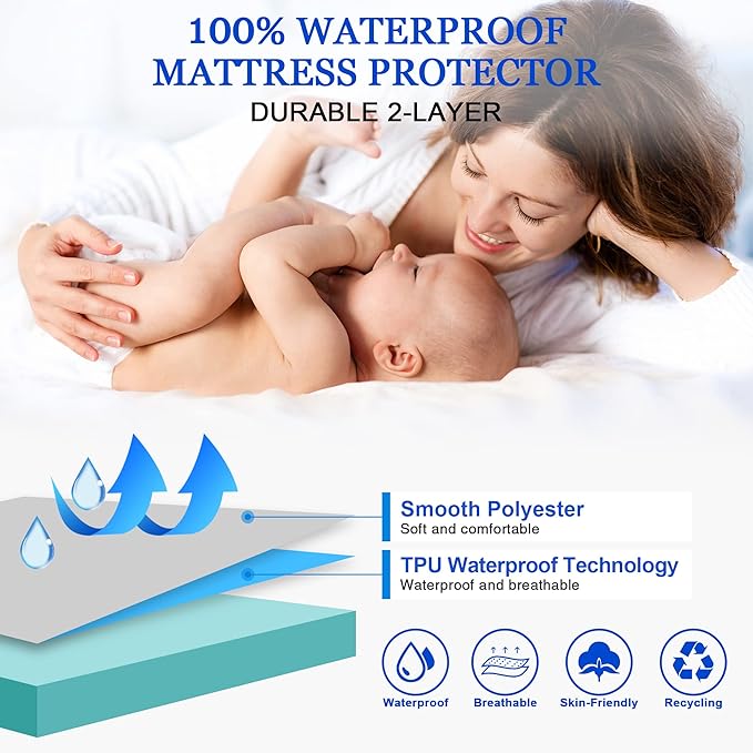 Sufdari Cal King Mattress Protector,Waterproof Mattress Protector,Fitted Sheet Style Mattress Cover with 18" Deep Pocket,Washable and Comfortable-Aqua,California King
