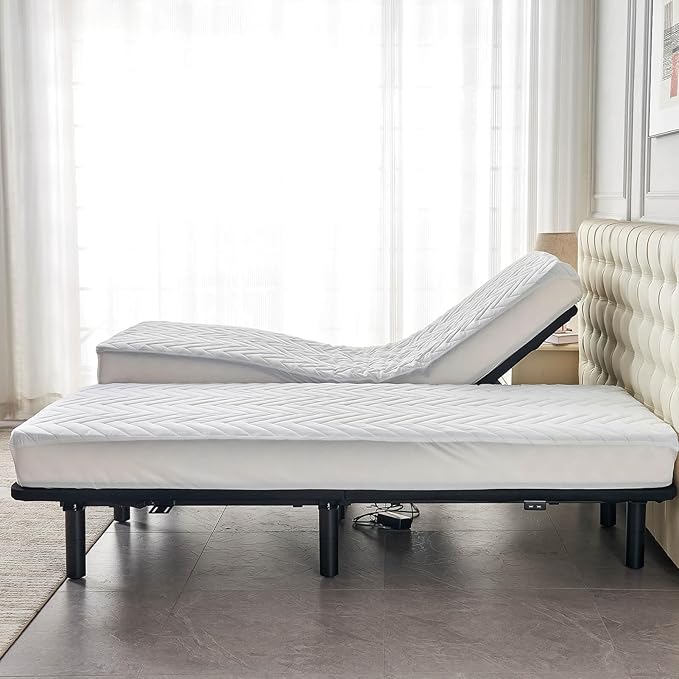 Kingnex Quilted Waterproof Split King Mattress Protector for Adjustable Bed Fitted Sheet Style Padded Mattress Pad Cover