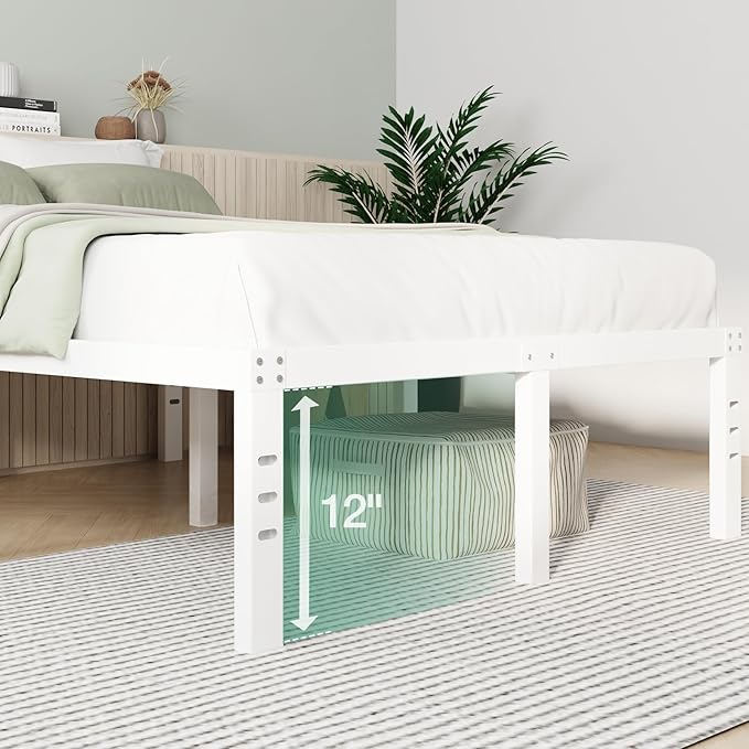 Novilla Queen Size Bed Frame, 14 Inch Metal Platform Bed Frame Queen Size with Storage Space Under Bed, Heavy Duty Steel Slat Support, Easy Assembly, No Box Spring Needed, White
