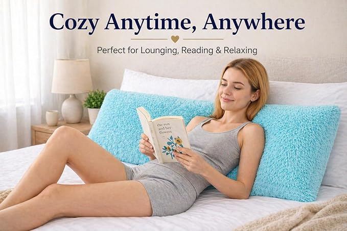 Reafort Luxury Faux Fur Body Pillow Cover 21" x 54", Long Hair PV Plush Body Pillow Case with Hidden Zipper Closure, Ultra Soft Fluffy Decorative Long Pillow Cover (Aqua, Body)