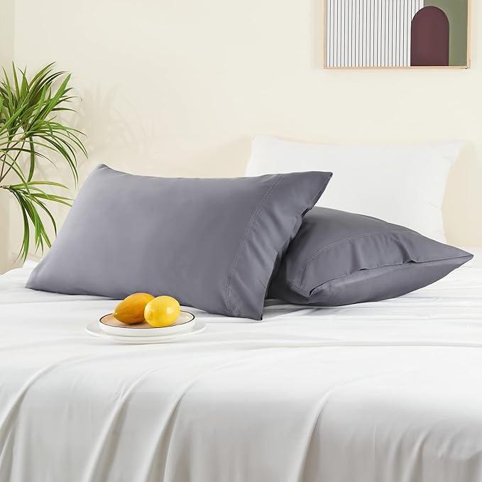 BEDELITE Pillow Cases Standard Size Set of 2, Rayon Derived from Bamboo, Cooling Pillow Cases for Hot Sleepers & Night Sweats, Breathable and Silky Soft Envelope Pillowcases(Grey, 20"x26")