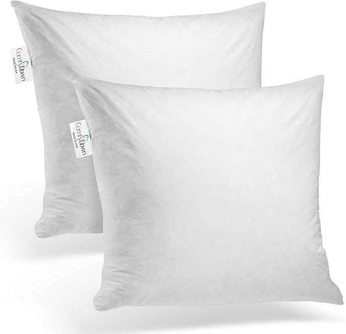 ComfyDown 14x14 Throw Pillow Inserts (Set of 2), Down & Feather Fill, 100% Cotton Cover, Made in USA – Premium Soft Decorative Pillow Forms Sham Stuffers for Bed, Sofa & Couch