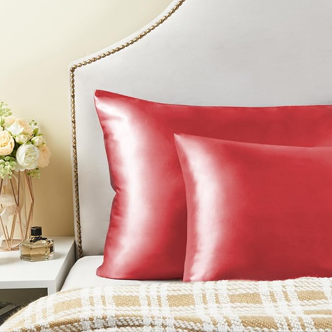 BEDELITE Satin Pillowcase for Hair and Skin, Super Soft and Cooling Similar to Silk Pillow Cases 2 Pack with Envelope Closure, Gift for Women Men(20"x30" Queen Size, Baked Apple)