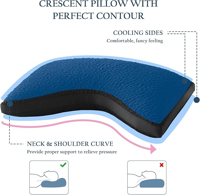 Side Sleeper Pillow for Neck & Shoulder Comfort, Cooling Cervical Contour Gusseted Pillow for Hot Sleepers, Adjustable Luxury Shredded Memory Foam, Washable Cover, Black Standard Size