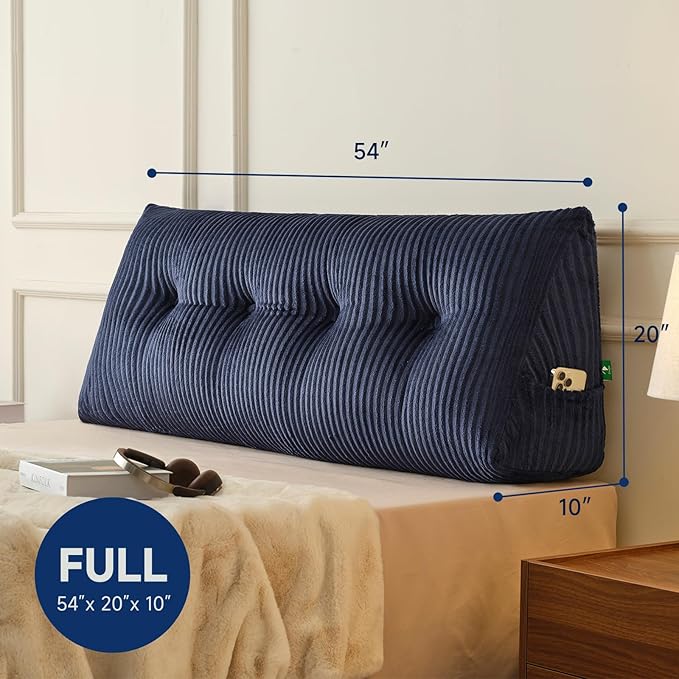 Z-hom Large Headboard Pillow Full, NO ROLL Pillow, Wedge Pillow Headboard for Sitting Up in Bed, Backrest Support Triangular Cushion for Reading, Gap Pillow w/Removable Washable Cover,Blue
