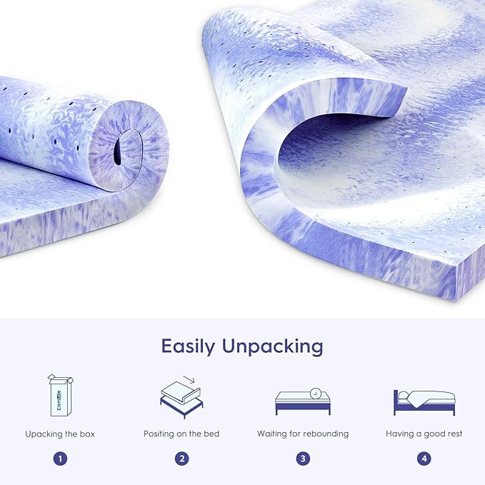 ELEMUSE 3 Inch Ventilated Design Memory Foam Twin Size Mattress Topper,Cooling Gel Infused Swirl Foam Pad for Pressure Relief Back Pain,Bed Topper for Body Support, CertiPUR-US Certified