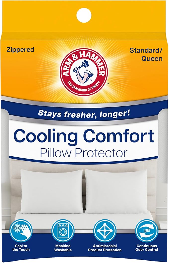 Arm & Hammer Cooling Comfort Zippered Pillow Protector, 2-Pack, Standard/Queen