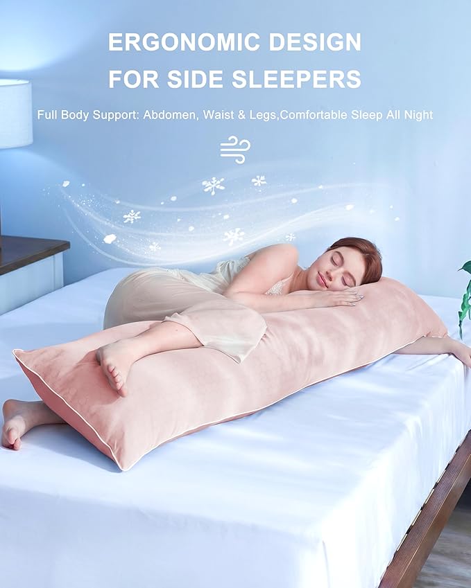 YZ HOME Cooling Body Pillow for Adults, Cold Touch Fabric, Blue Shredded Memory Foam, Support for Side Back Stomach Sleepers, Removable Washable Cover(Pink,20x54 inch)