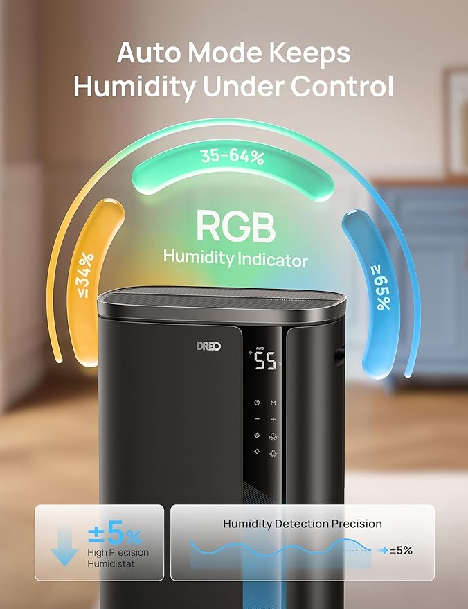 DREO 73 Pint Smart Dehumidifier for Basement, Home & Large Room up to 2000 Sq Ft, Energy Star 6.0 Dehumidifier with Drain Hose, Quiet 42dB, Auto Humidity Control, 3 Fan Speeds, Timer, Continuous Drain